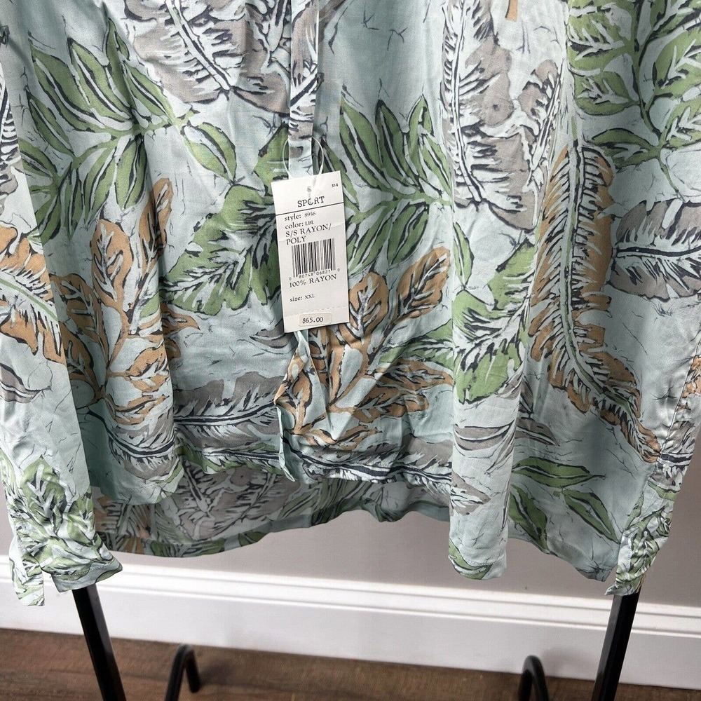 Burma Bibas Blue Short Sleeve Button-Down Shirt XXL NWT Tropical Leaves - Picture 4 of 12
